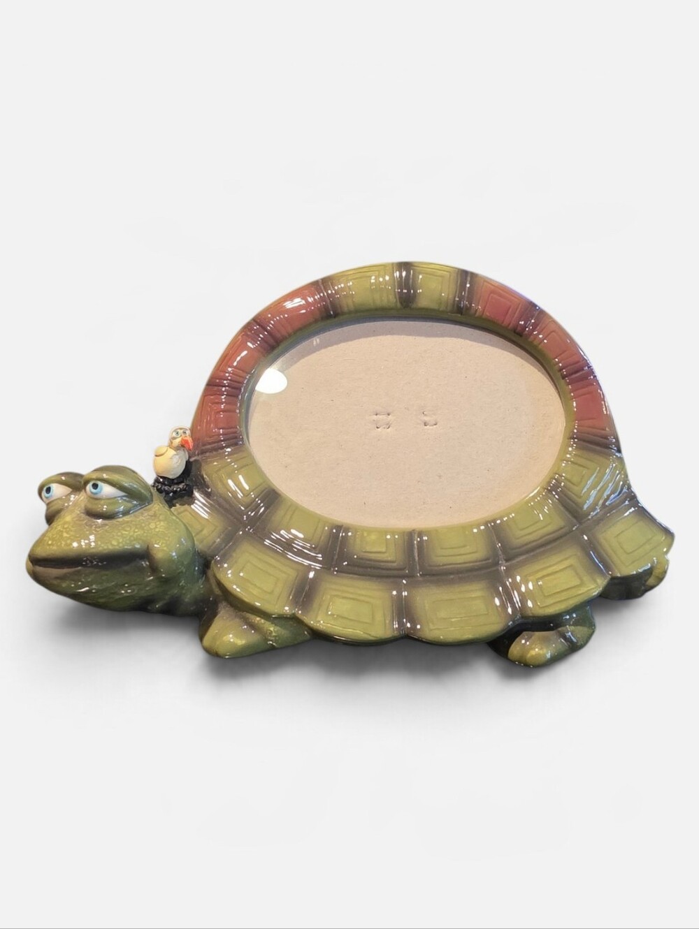 Vintage Russ Berrie Ceramic Turtle Bird Picture Frame Whimsical Green Tortoise
